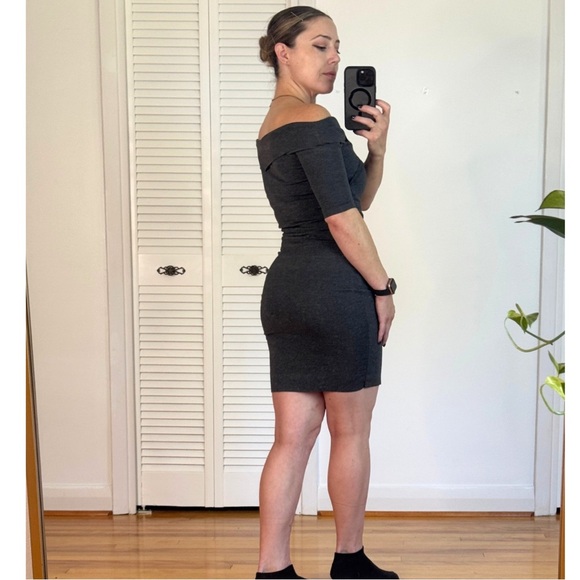 Zara Trafaluc Off Shoulder Crossover Grey Bodycon dress, size small - Picture 8 of 9